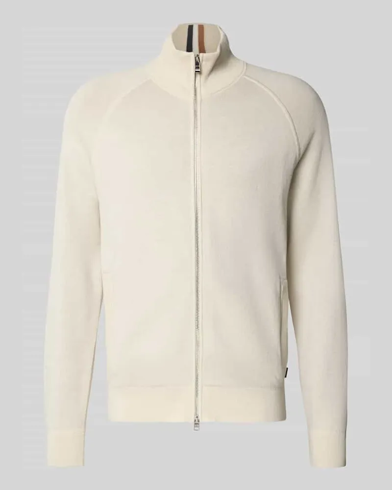 HUGO BOSS Regular Fit Strickjacke mit Schurwolle-Anteil Modell 'H-IDINO Offwhite