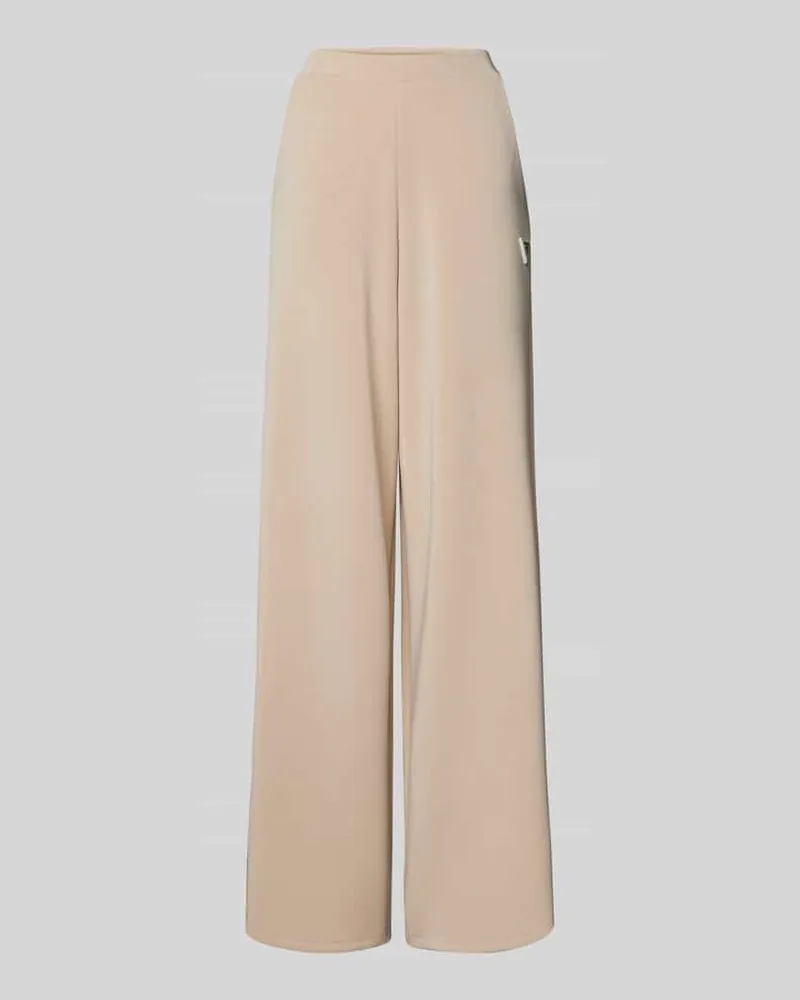 Guess Wide Leg Stoffhose mit Label-Badge Modell 'OLYMPE Beige