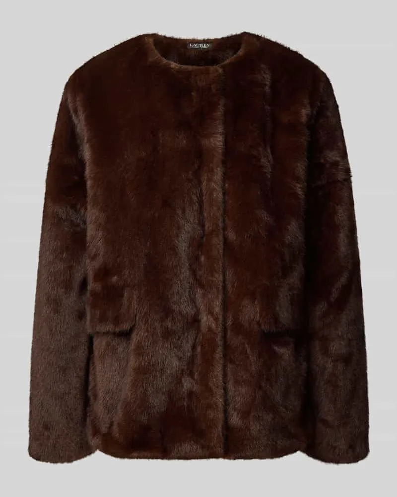 Ralph Lauren Webpelzmantel mit verdeckter Knopfleiste Dunkelbraun