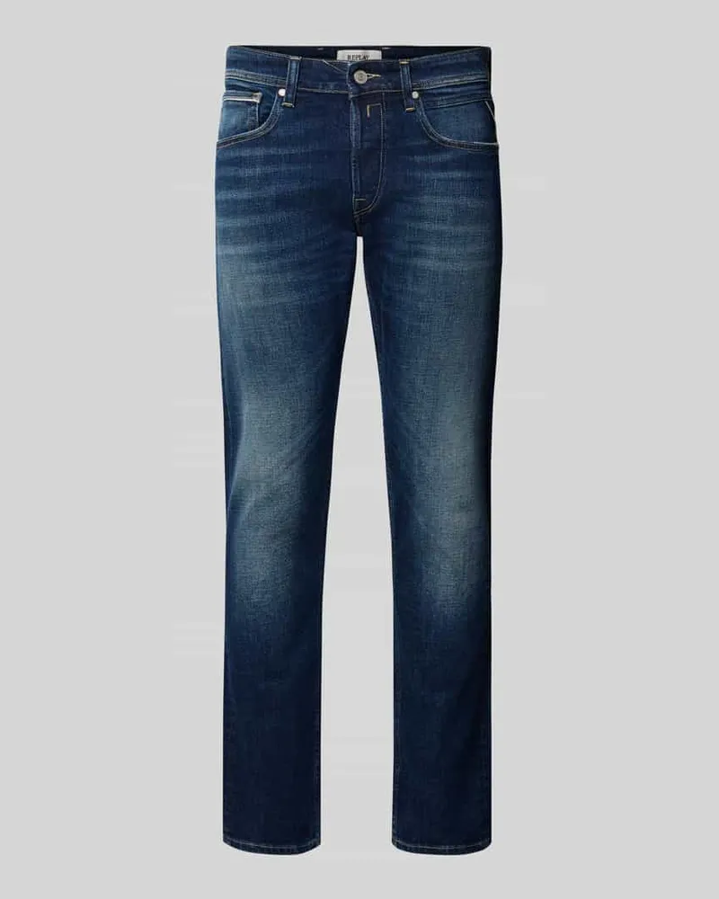 Replay Straight Fit Jeans im Used-Look Modell 'GROVER Jeansblau