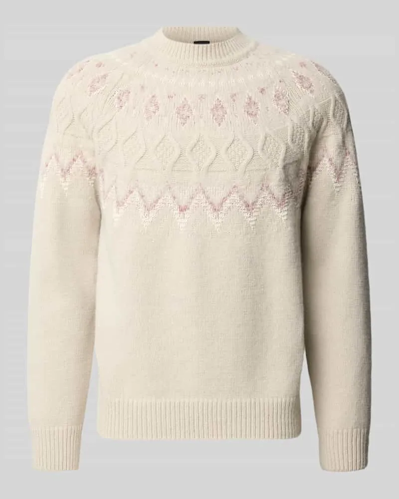 HUGO BOSS Pullover aus Schurwolle mit Strukturstrick Beige