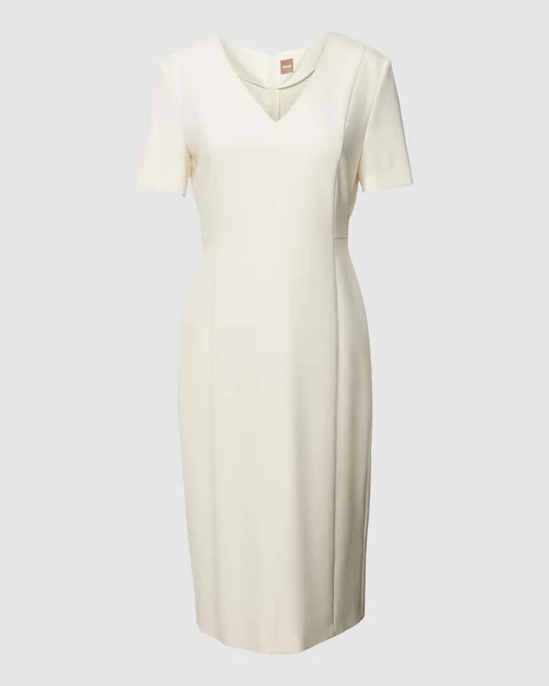 HUGO BOSS Knielanges Kleid mit V-Ausschnitt Modell 'Damaisa Offwhite