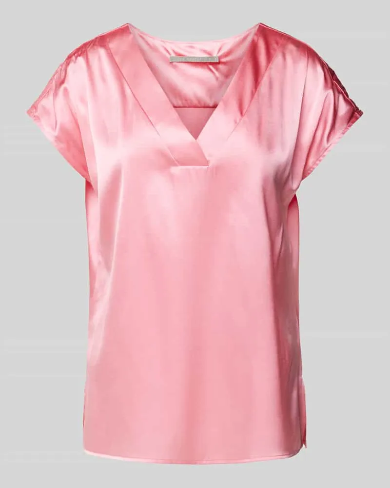 (THE MERCER) N.Y. Blusenshirt aus Seide-Elasthan-Mix mit V-Ausschnitt Pink