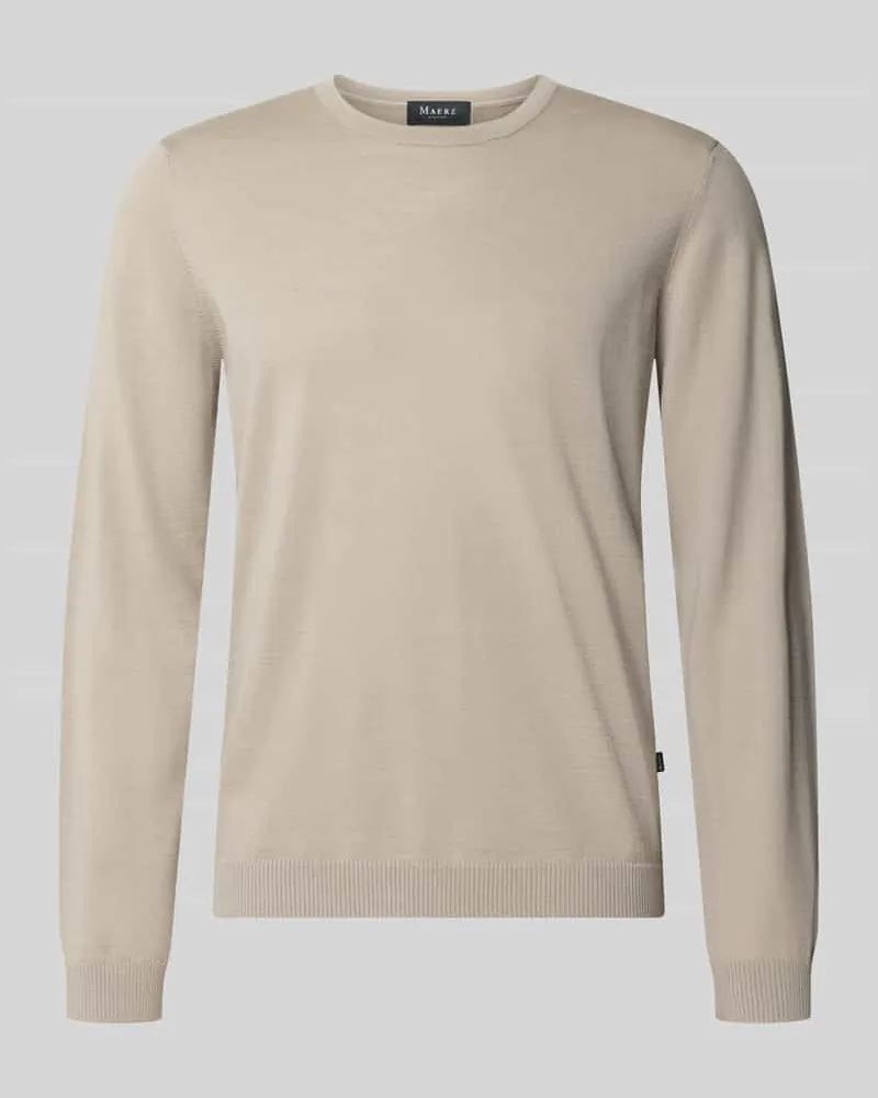 Maerz Strickpullover aus Schurwolle mit Rundhalsausschnitt Offwhite