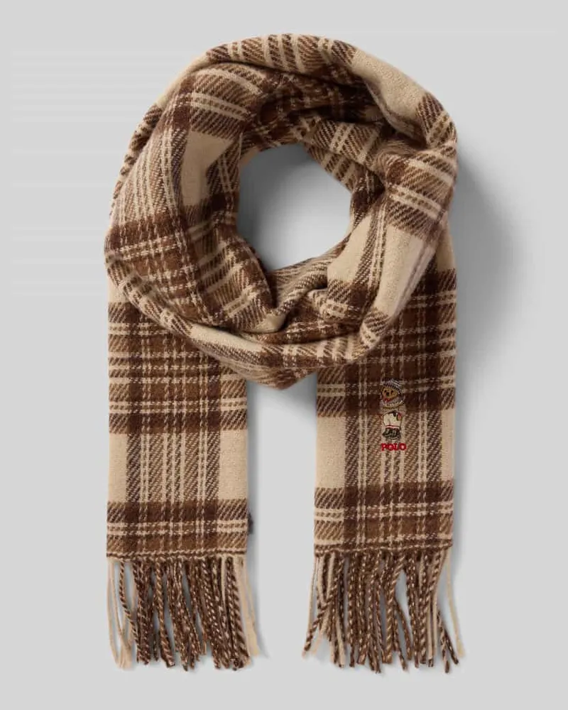 Ralph Lauren Schal aus Wolle mit Label-Stitching und Fransen Offwhite