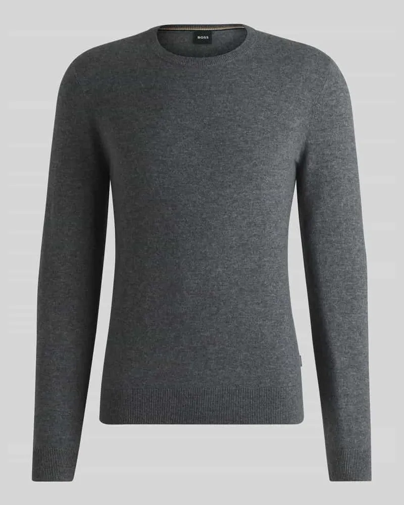 HUGO BOSS Regular Fit Strickpullover aus reinem Kaschmir Modell 'EMIGLIORE Hellgrau