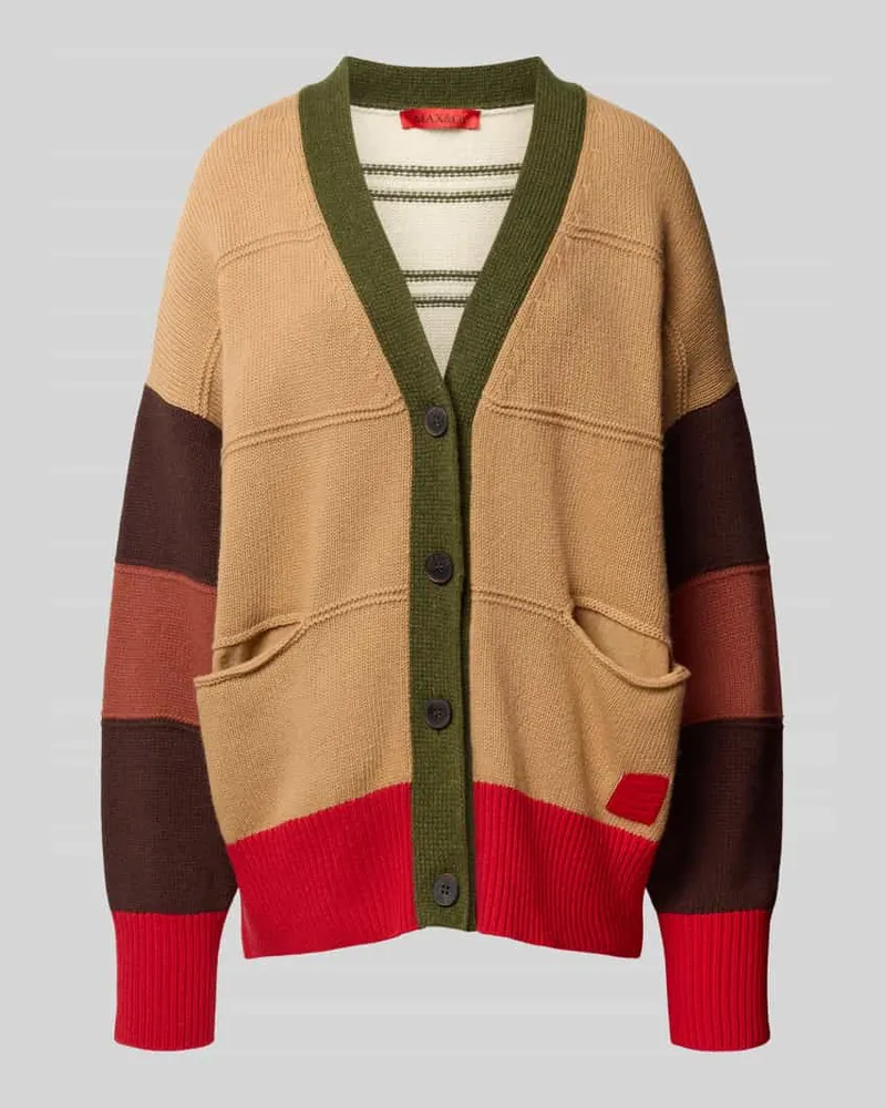 MAX&Co. Cardigan aus Schurwolle mit Label-Patch Camel
