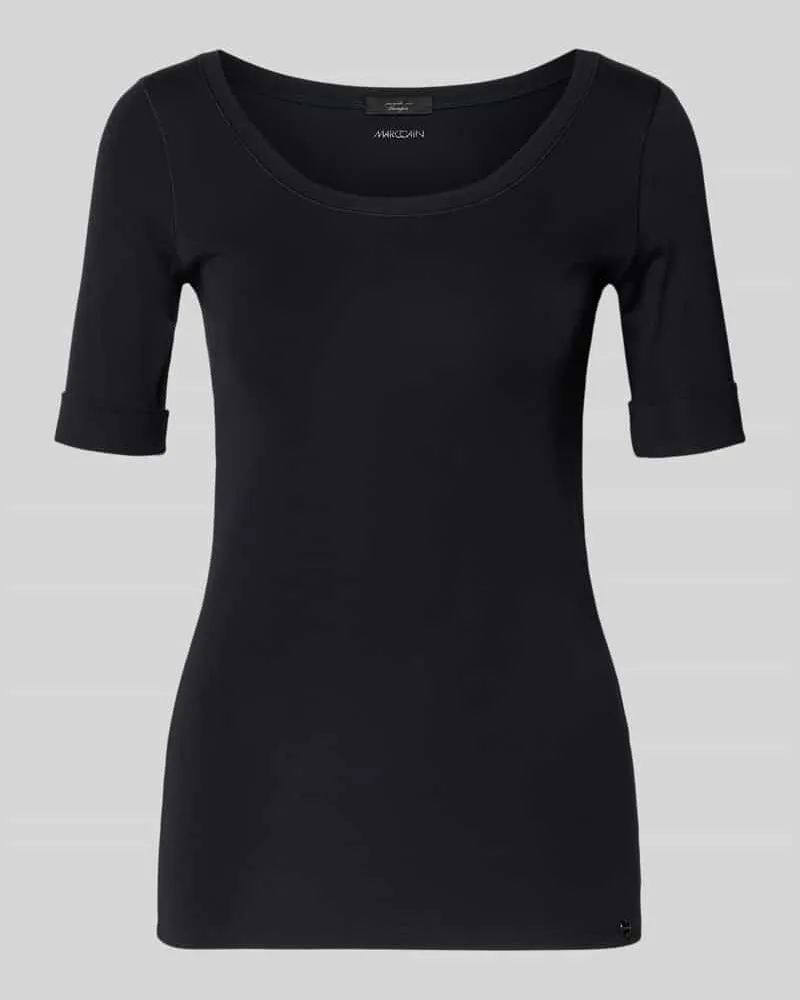 Marc Cain T-Shirt mit Ärmelaufschlag und Rundhalsausschnitt Marine