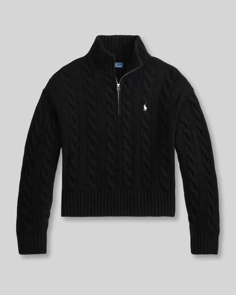 Ralph Lauren Kaschmirtroyer mit Zopfmuster Black