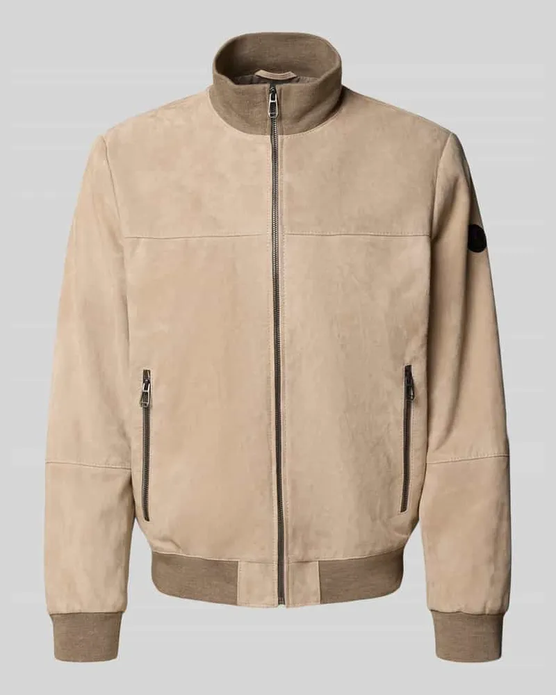 JOOP! Lederjacke aus Ziegenvelours mit Stehkragen Modell 'Byll Beige