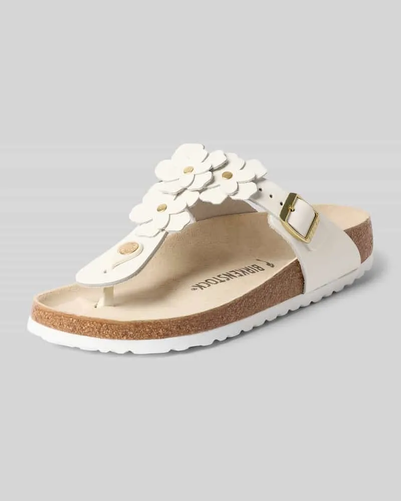Birkenstock Zehentrenner aus Leder mit floralen Applikationen Modell 'GIZEH Weiss