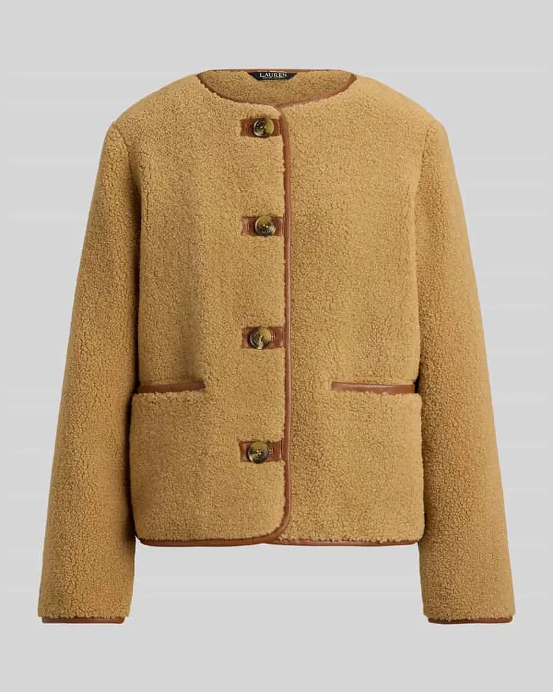 Ralph Lauren Teddyjacke mit kontrastierenden Paspeln Camel
