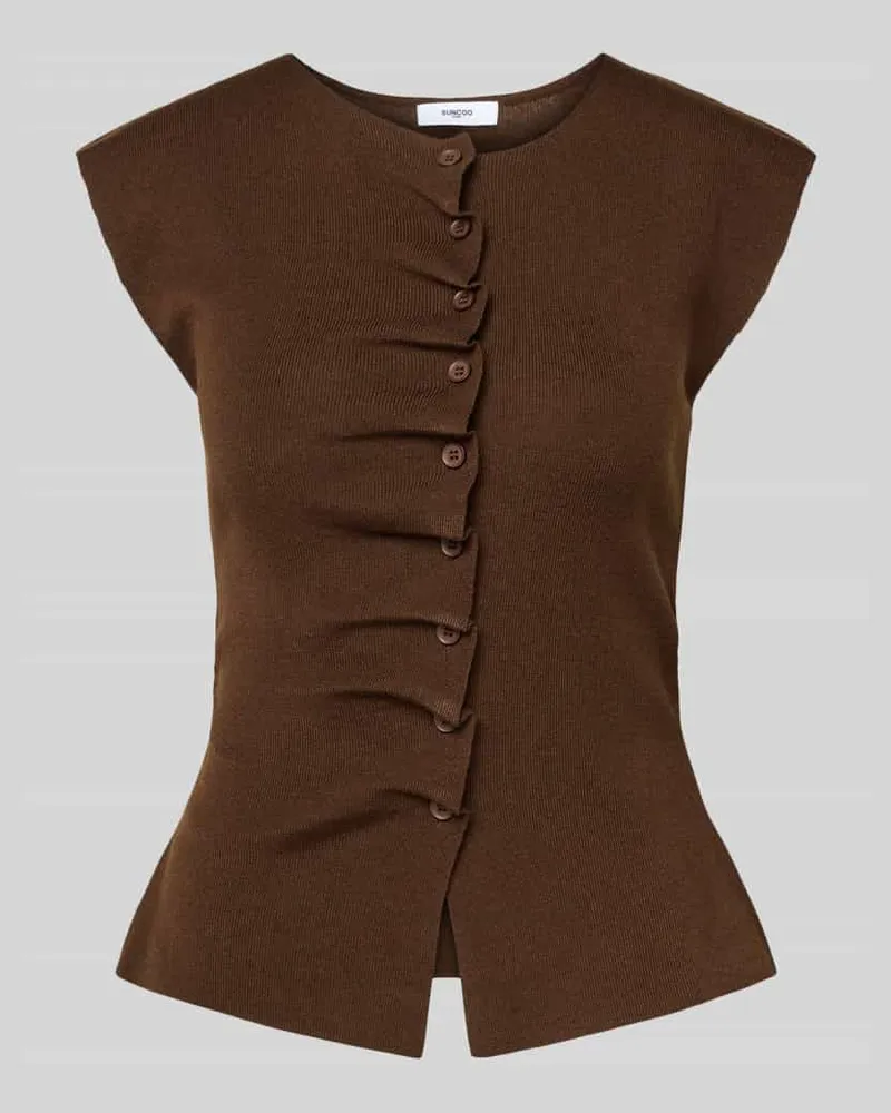 Suncoo Strickshirt mit Rüschen Modell 'PAGNI Dunkelbraun