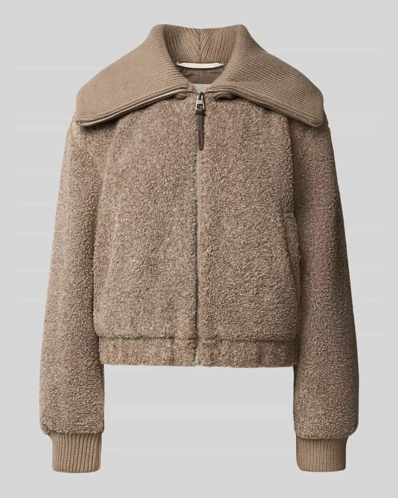Marc O'Polo Regular Fit Teddyjacke mit Strickkragen Taupe