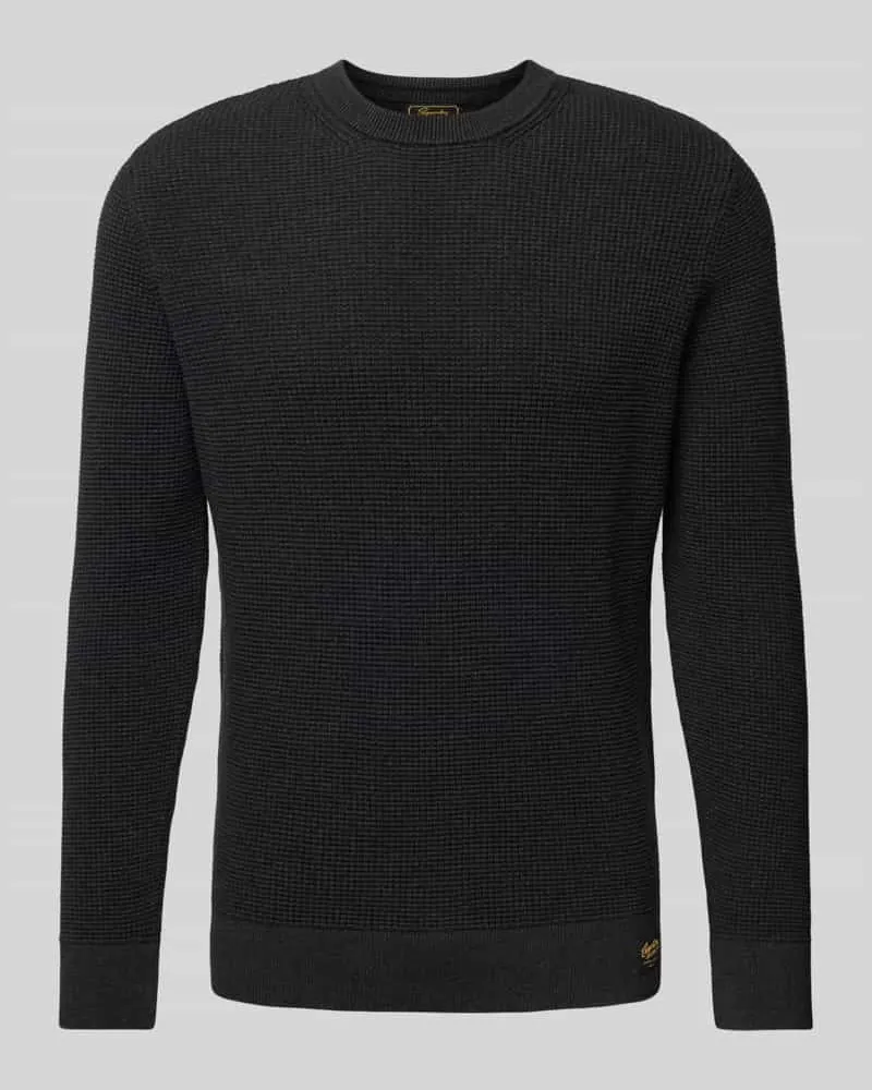 Superdry. Strickpullover mit Strukturmuster und Rundhalsausschnitt Black