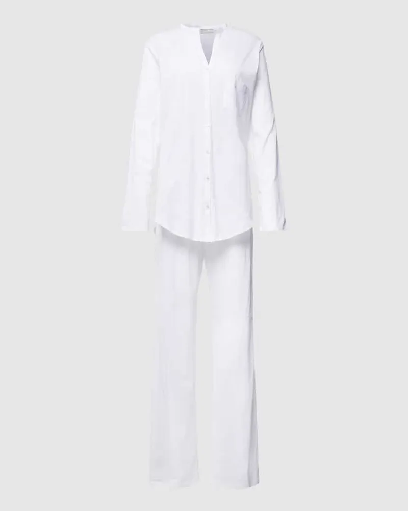 Hanro Pyjama mit Brusttasche Weiss