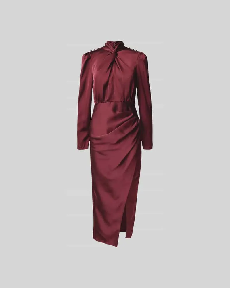 Self-Portrait Midikleid mit Raffungen Bordeaux