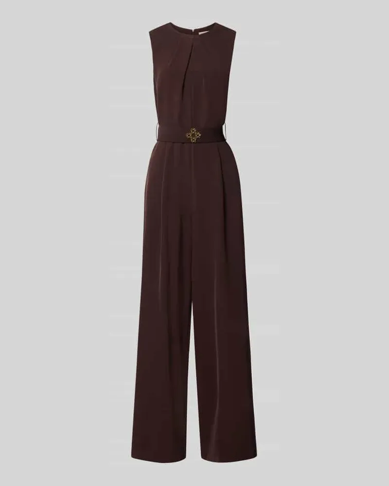 Rinascimento Jumpsuit mit Stoffgürtel Mittelbraun