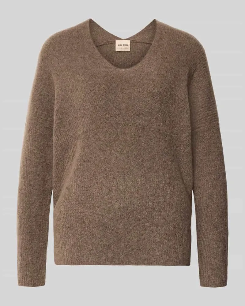 Mos Mosh Strickpullover aus Woll-Mix mit V-Ausschnitt Modell 'THORA Taupe