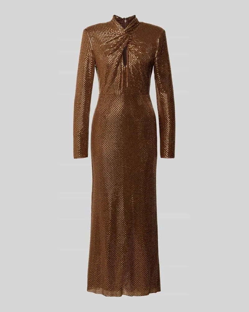 Self-Portrait Maxikleid mit Allover-Ziersteinbesatz Mittelbraun