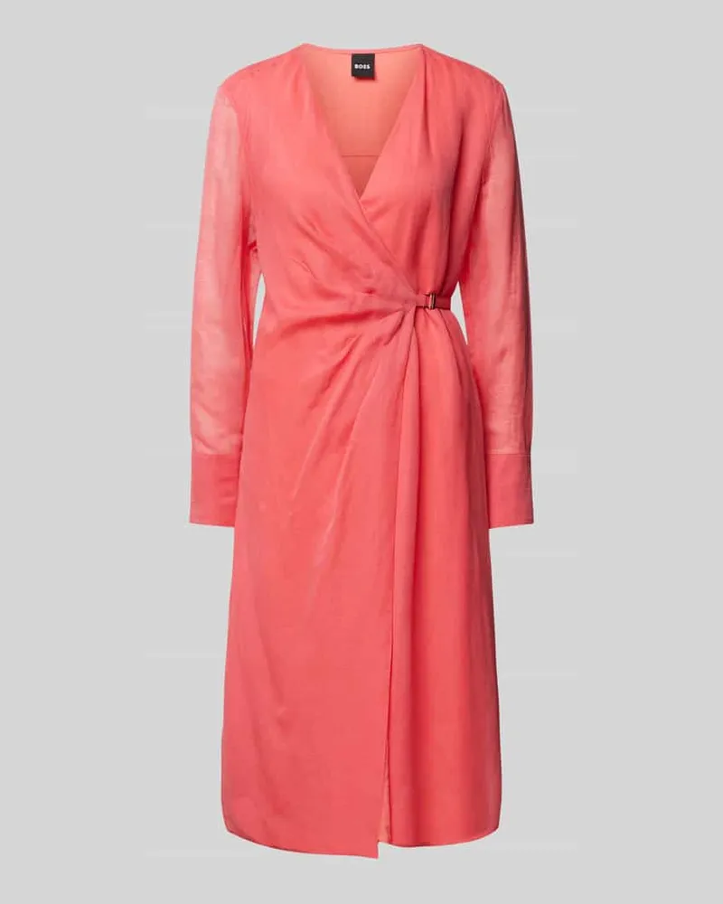 HUGO BOSS Knielanges Kleid aus Viskose-Leinen-Mix Modell 'Dosala Pink