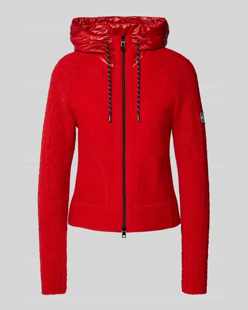 Marc Cain Strickjacke aus Schurwolle mit Kapuze und Zweiwege-Reißverschluss Rot