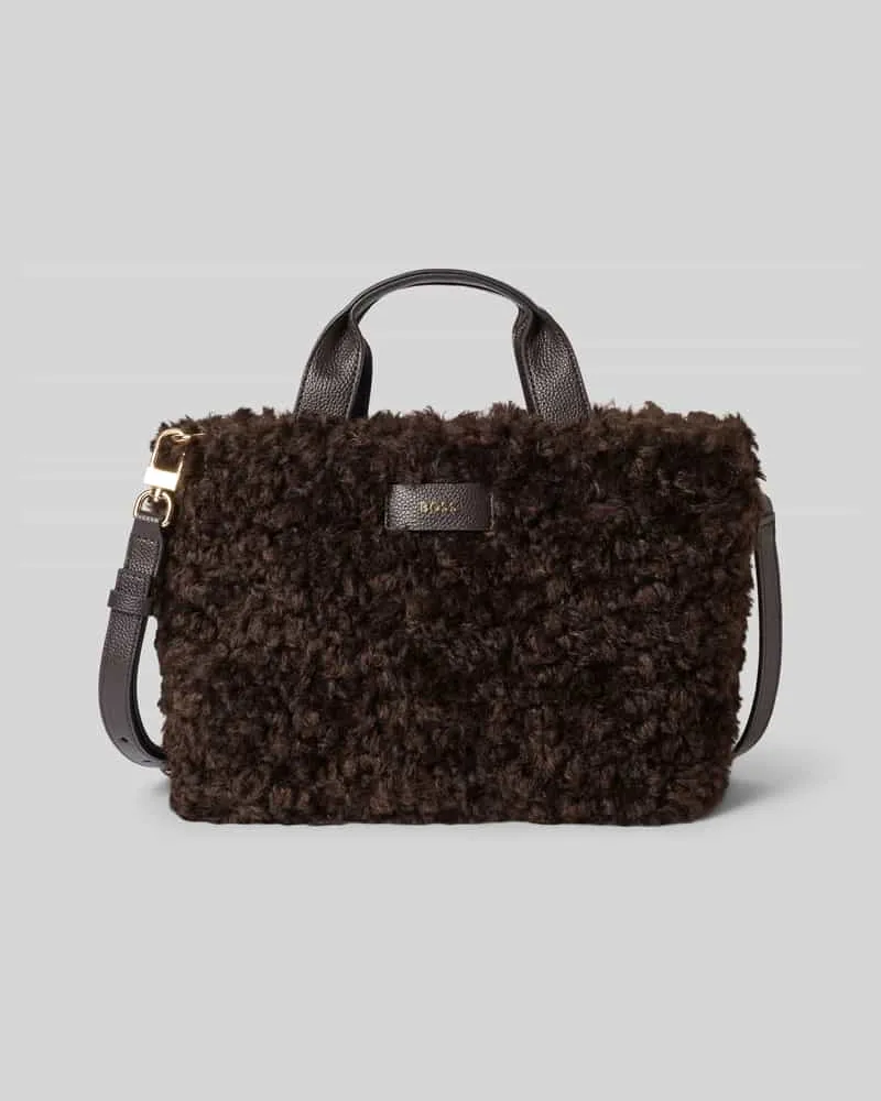 HUGO BOSS Umhängetasche mit weichem Teddyfell-Design Modell 'Palmah Dunkelbraun