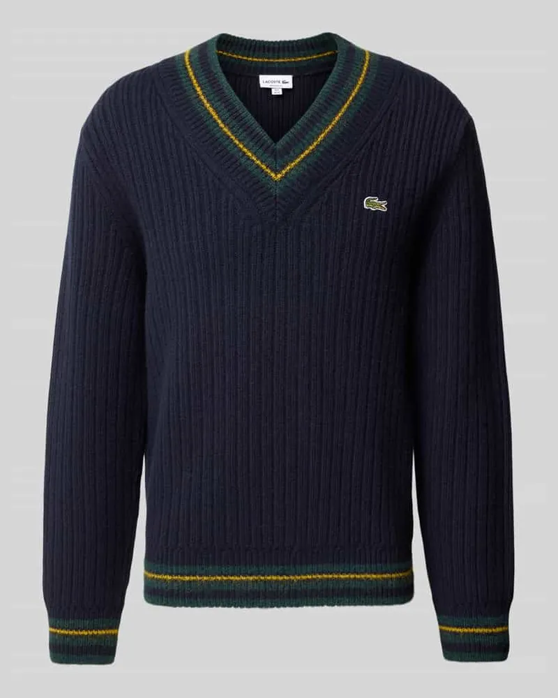 Lacoste Pullover mit Kontraststreifen aus Wolle Alpaka Marine