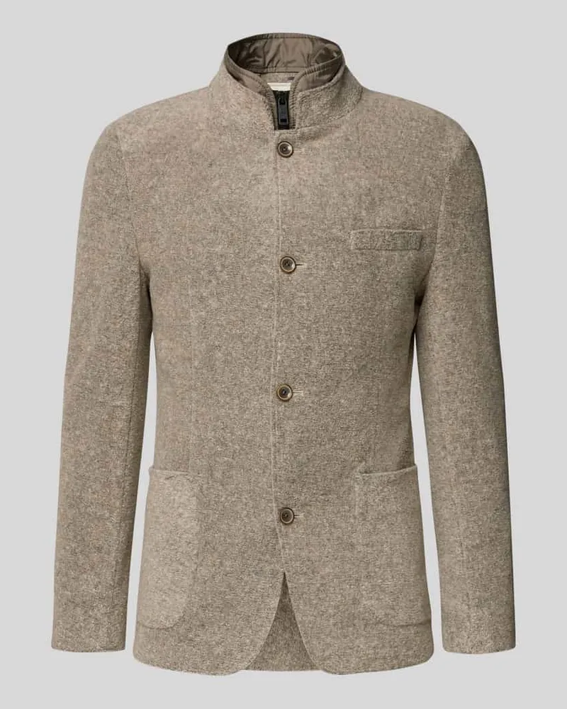 Roy Robson Slim Fit Sakko mit Stehkragen und Brusttasche Beige