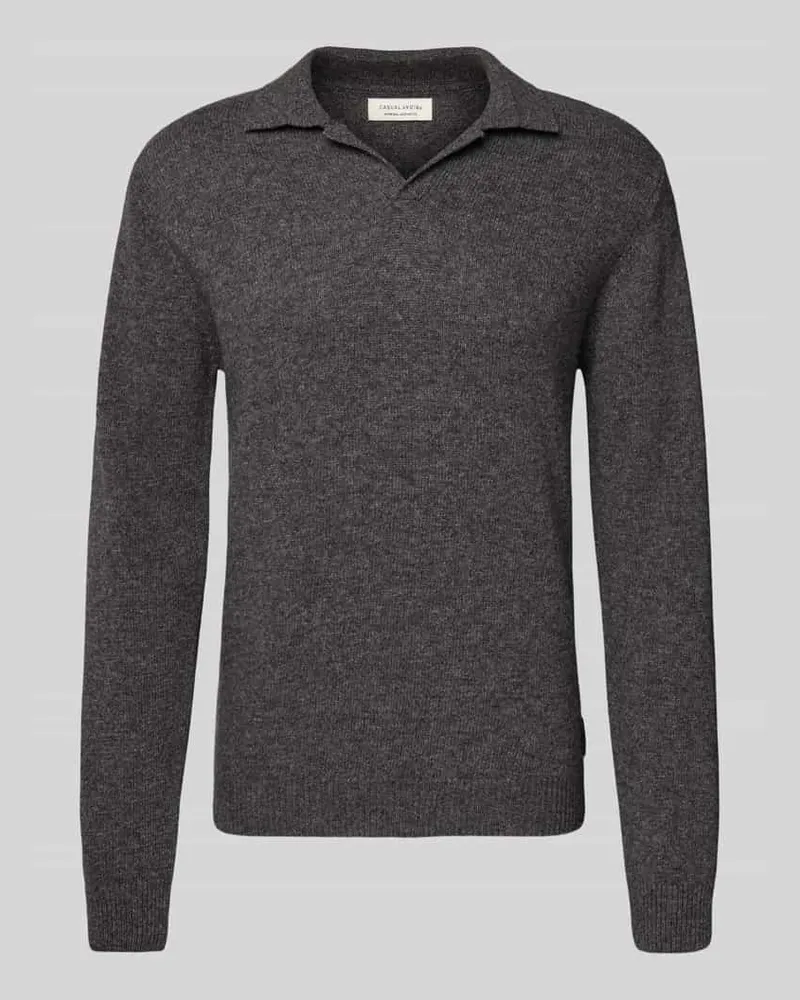 Casual Friday Strickpullover aus Woll-Mix mit Polokragen Modell 'Karl Mittelgrau