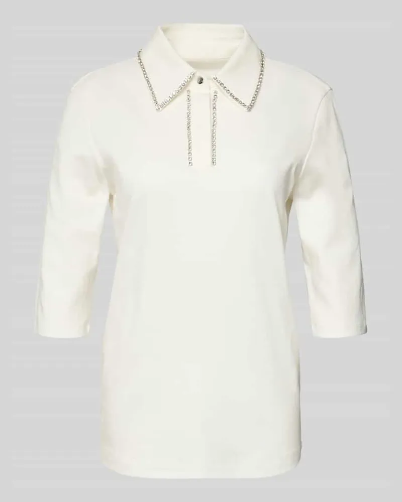 Marc Cain Blusenshirt mit Umlegekragen und Ziersteinbesatz Offwhite