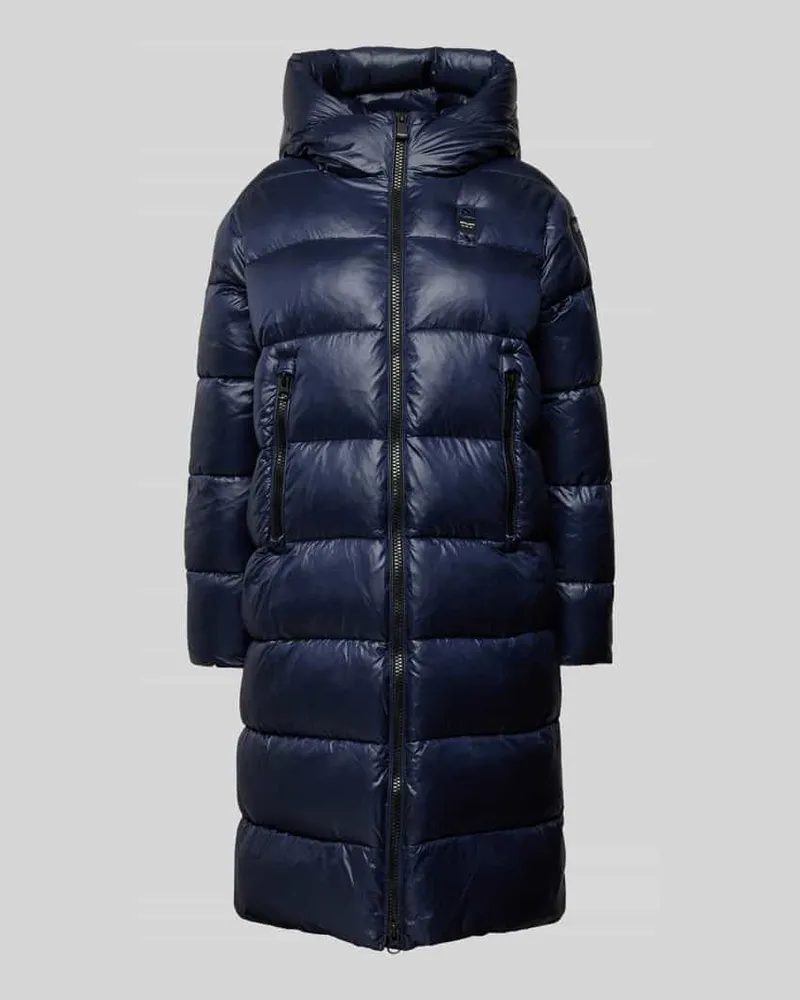 Blauer Regular Fit Steppmantel mit Label-Patch Marine