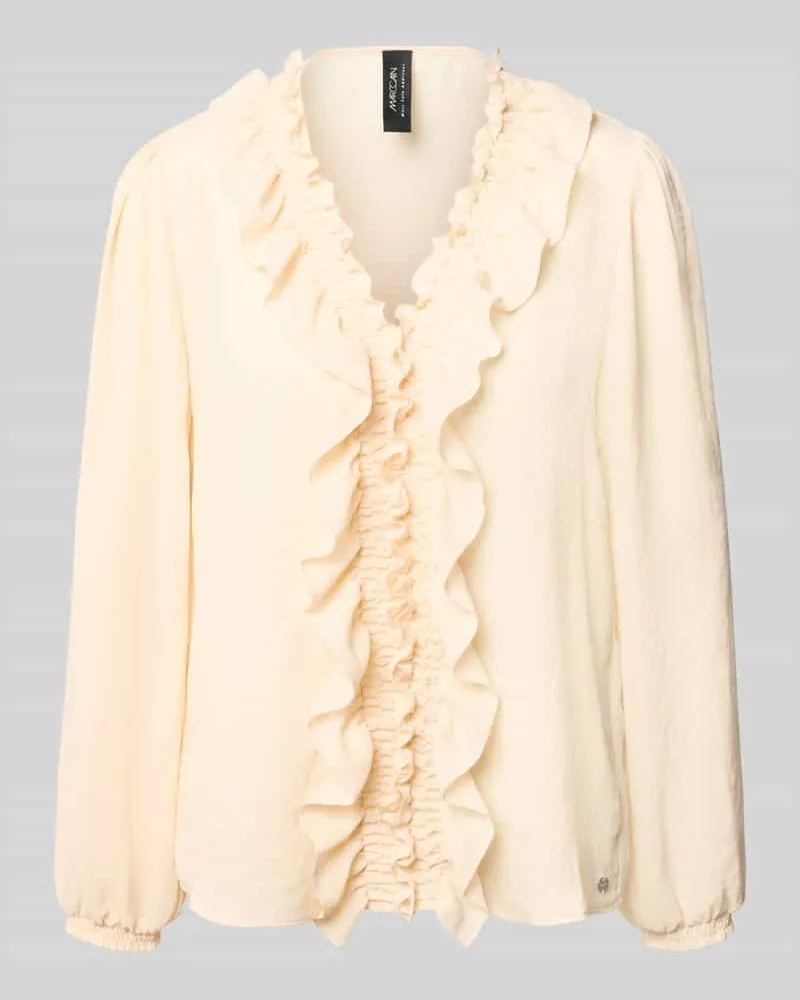 Marc Cain Bluse mit Rüschen und V-Ausschnitt Beige