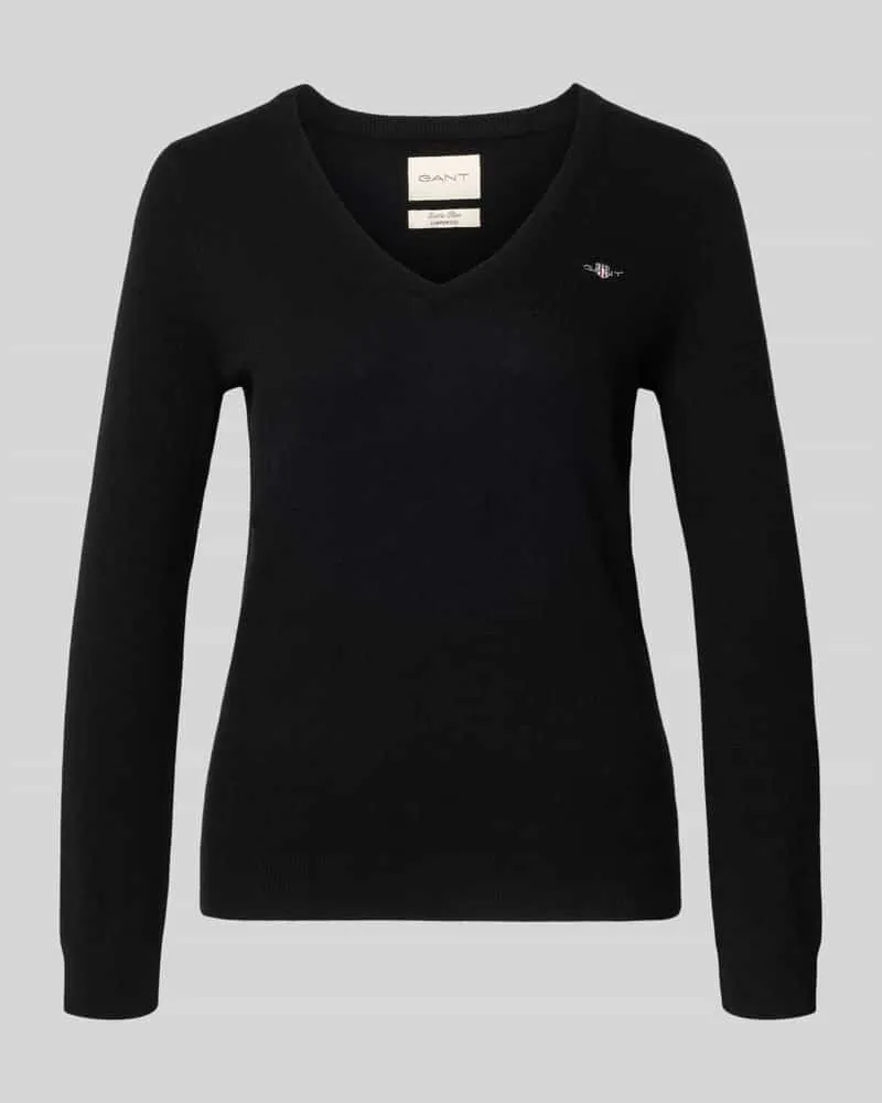 Gant Strickpullover aus Lammwoll-Mix mit V-Ausschnitt Black
