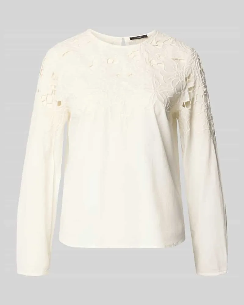 Oui  Bluse mit Spitze und Rundhalsausschnitt Weiss