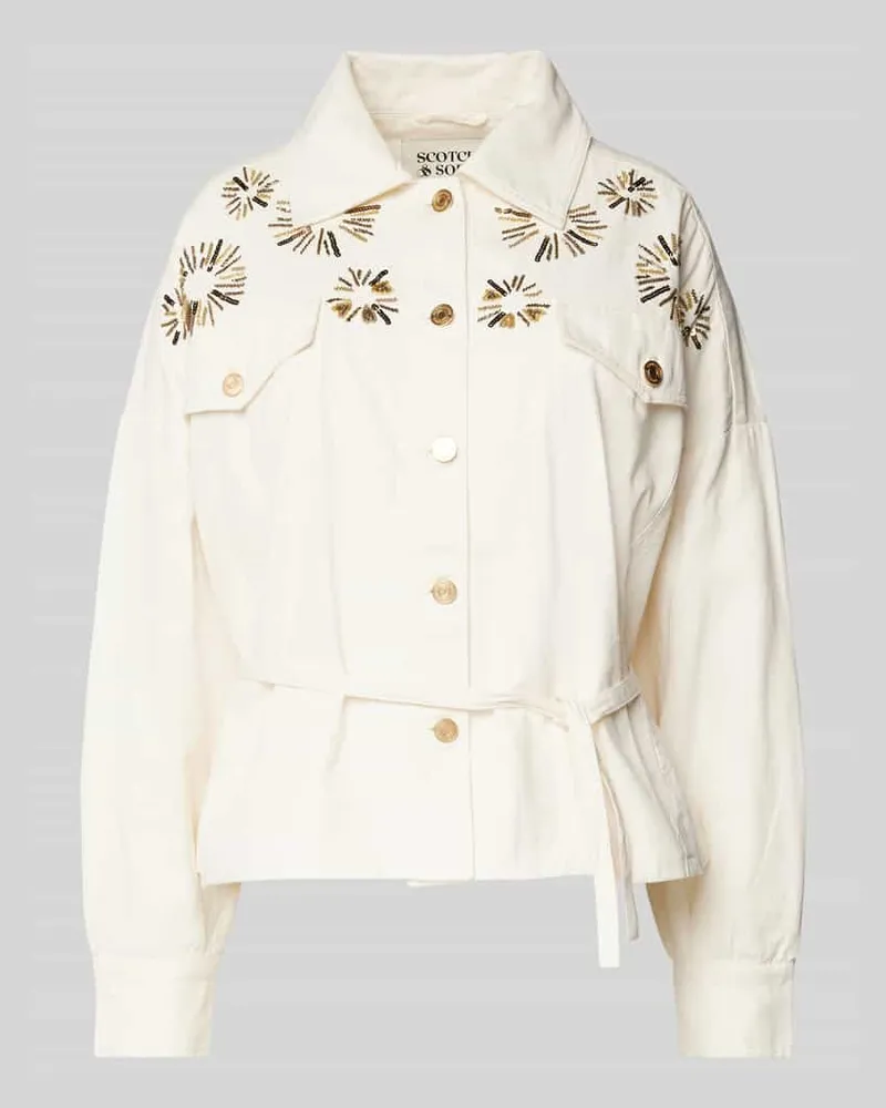 Scotch&Soda Jeansjacke mit Perlen und Pailletten Ecru