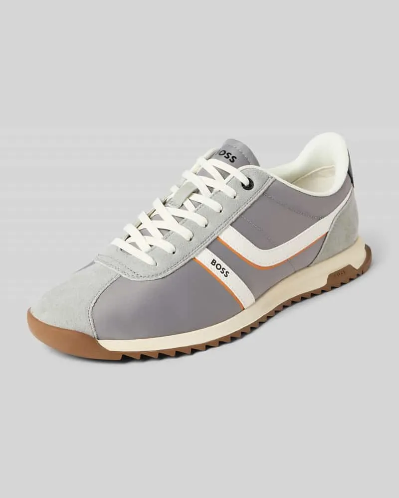 HUGO BOSS Low Top Sneaker mit Velours-Optik-Details Modell 'ZAYN Hellgrau