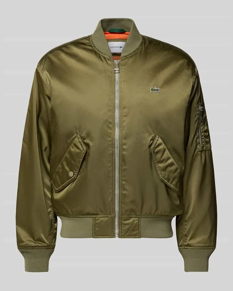Lacoste Regular Fit Bomberjacke aus Satin Oliv