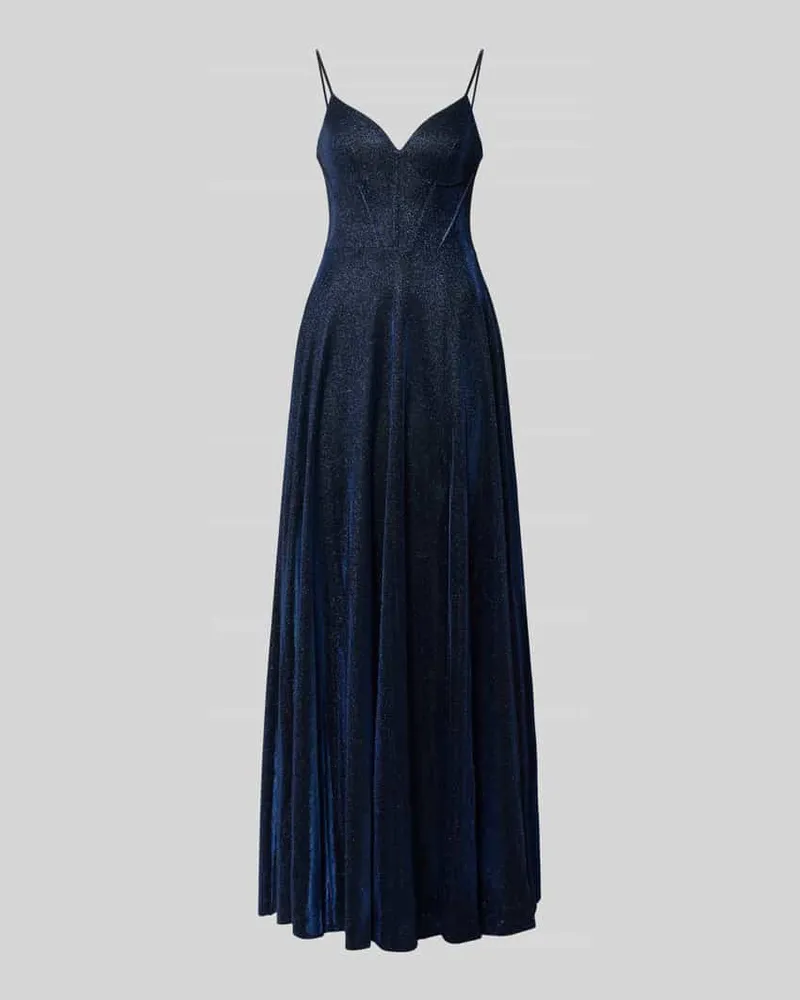 LUXUAR Schimmerndes Abendkleid mit V-Ausschnitt Marine