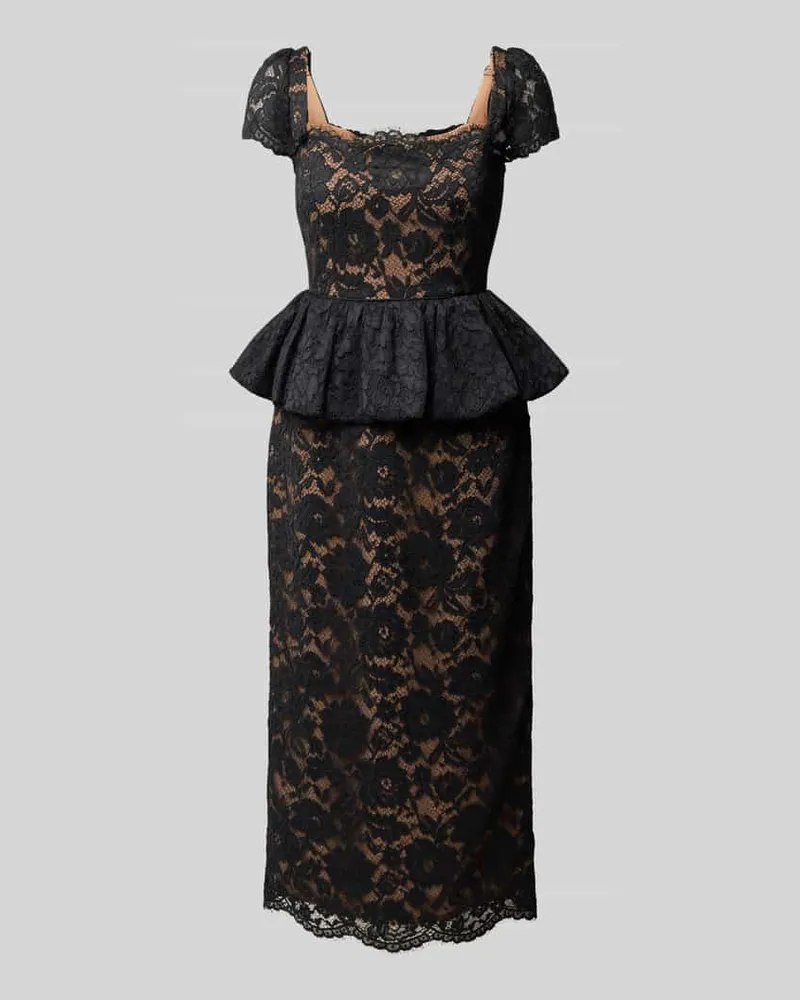 Self-Portrait Abendkleid mit Spitzen Schößchen Black