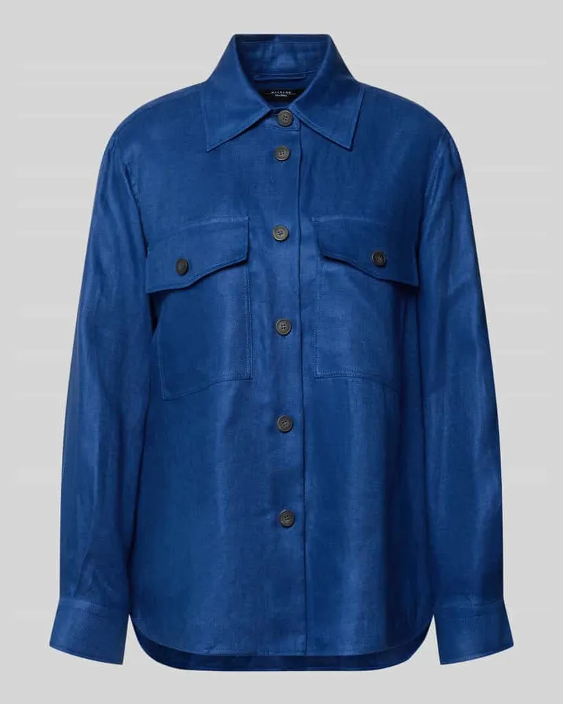 Max Mara Ausgestellte Hemdjacke aus reinem Leinen Modell 'POMPOSA Bleu