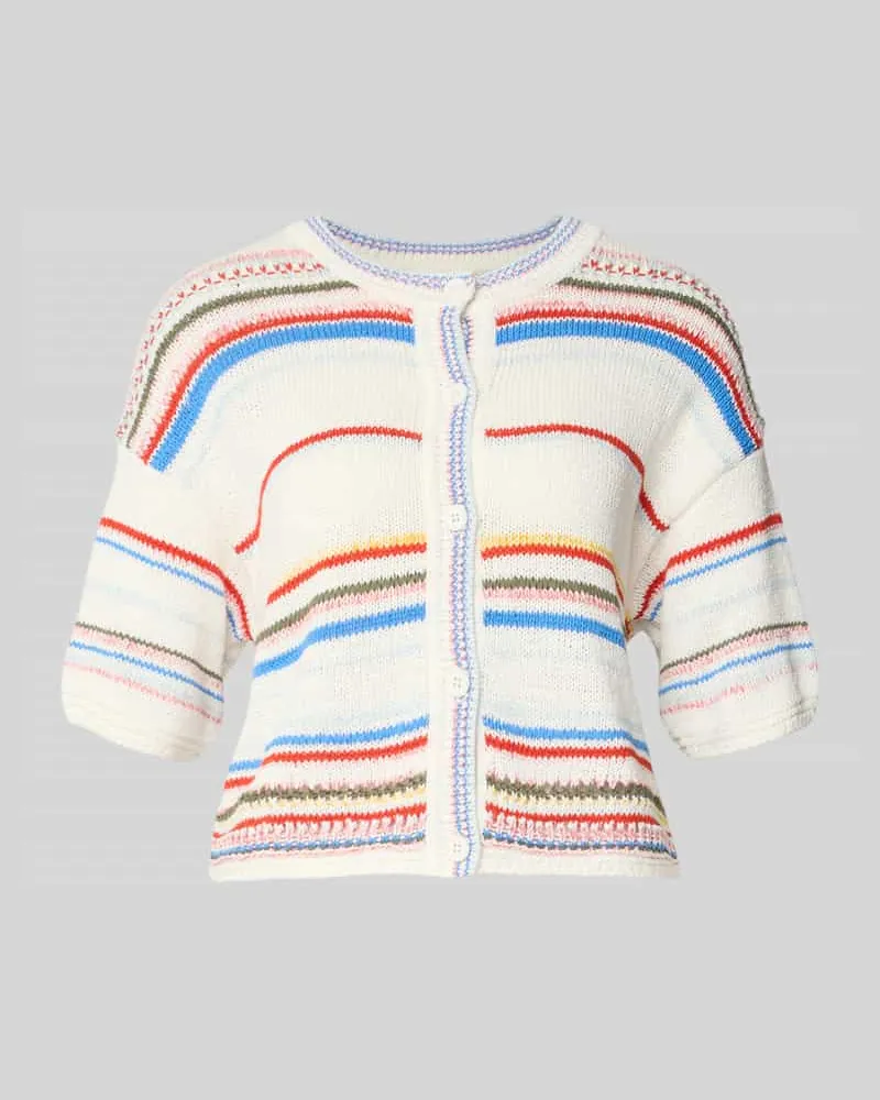 Oui  Strickjacke aus Baumwoll-Mix mit 1/2-Arm Weiss