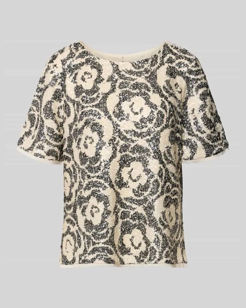 COMMA Blusenshirt mit Paillettenbesatz und Rundhalsausschnitt Offwhite