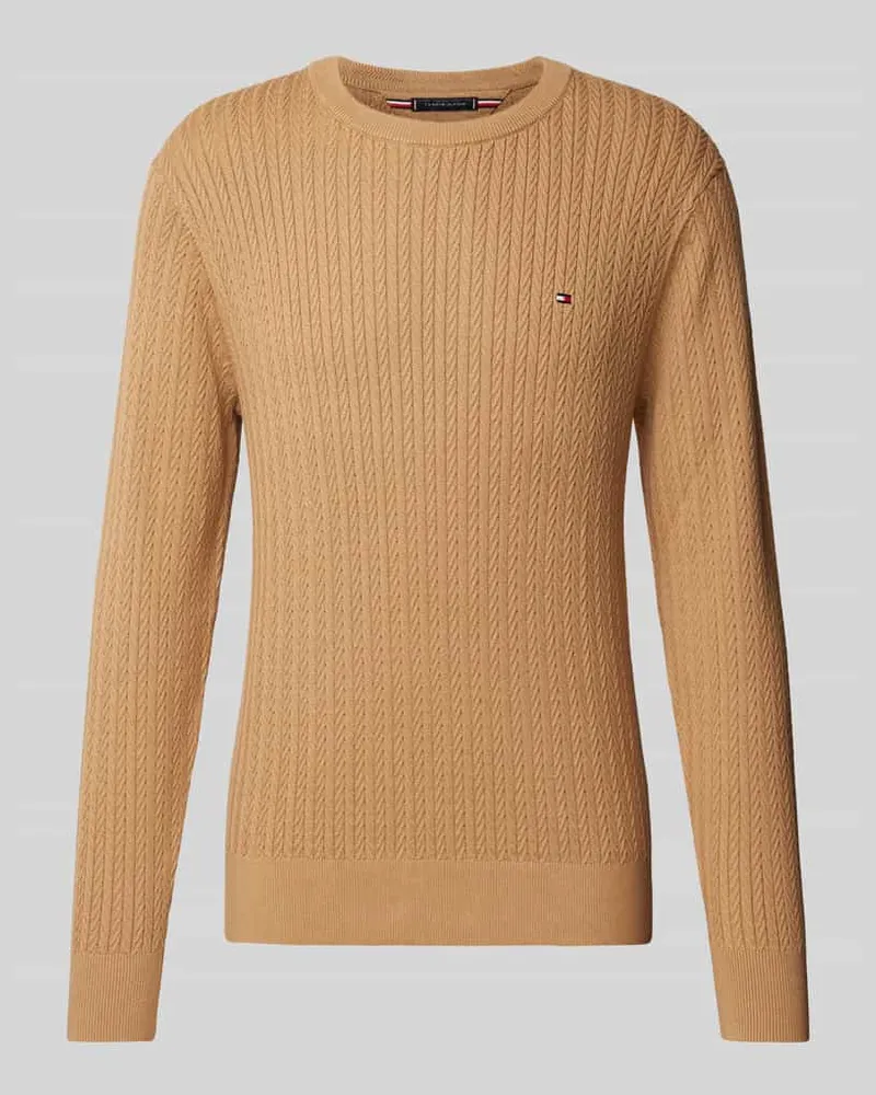 Tommy Hilfiger Slim Fit Strickpullover mit Fischgrät-Struktur Camel
