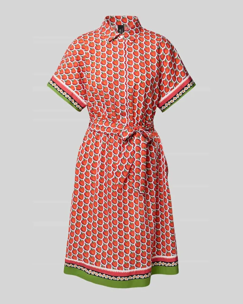 Marc Cain Knielanges Hemdblusenkleid mit Bindegürtel Koralle