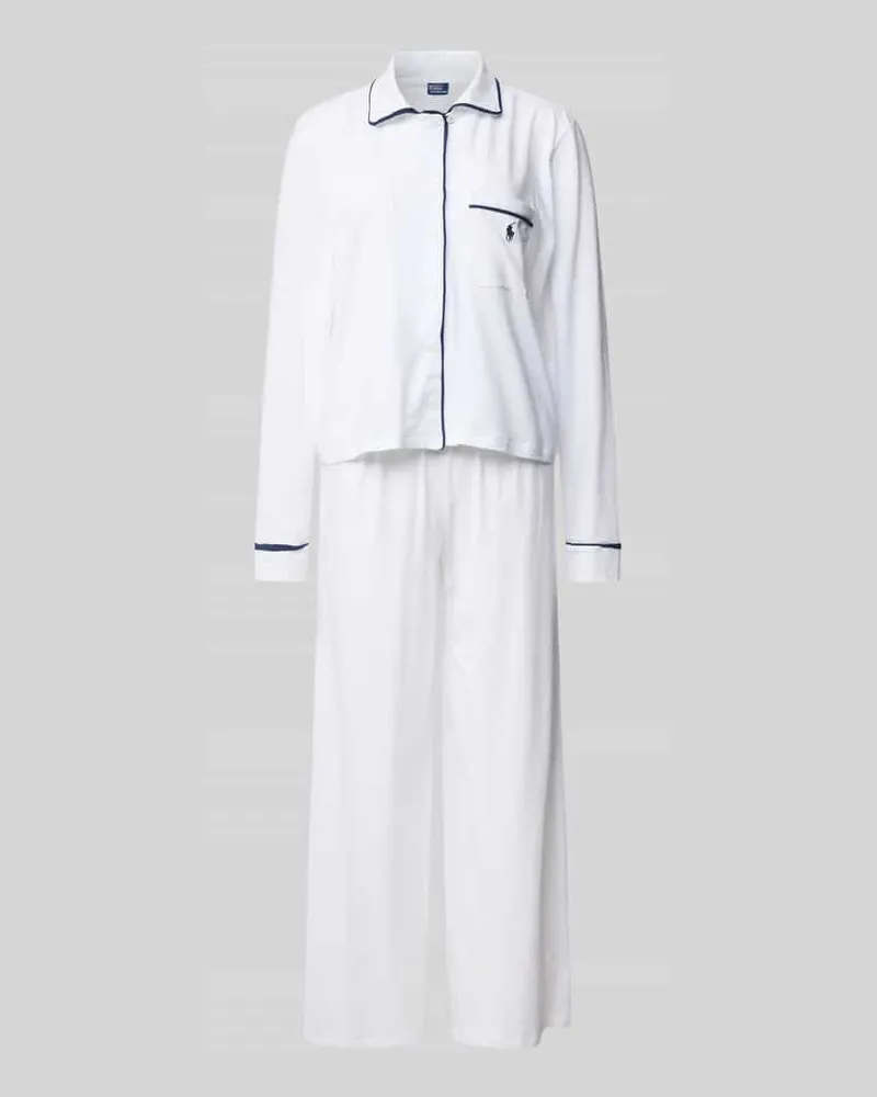 Ralph Lauren Pyjama mit Logo-Stitchings Modell 'POLO ESSENTIALS Offwhite