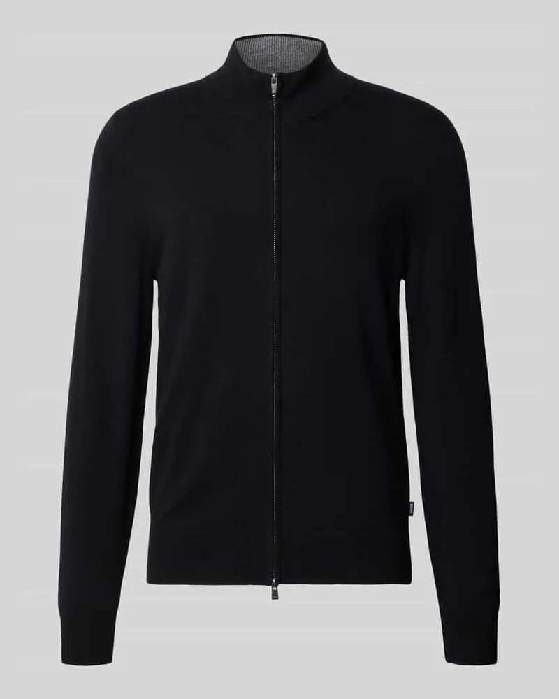 HUGO BOSS Strickjacke aus Wolle Kaschmir mit Stehkragen Black