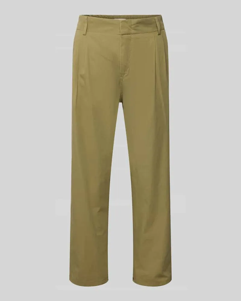 Drykorn Tapered Fit Bundfaltenhose mit elastischem Bund Modell 'DISPATCH Oliv