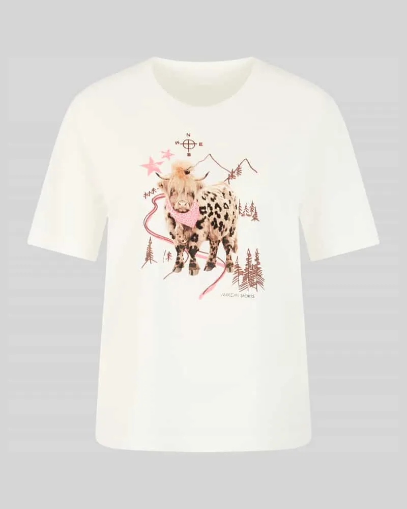 Marc Cain T-Shirt aus Baumwolle mit Motiv-Print Offwhite