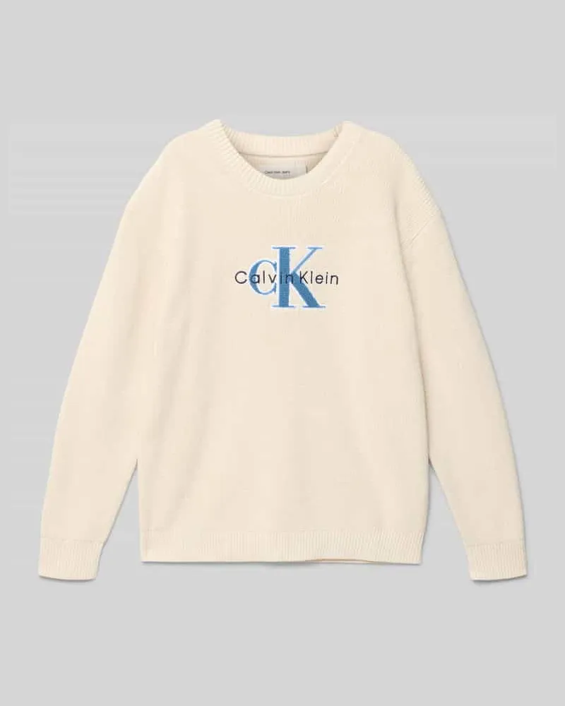 Calvin Klein Strickpullover mit gerippten Abschlüssen Sand